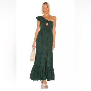 New Tularosa Forest Green Ruffle One Shoulder Maxi Dress, S